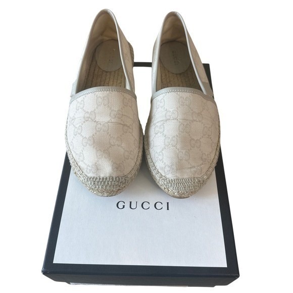 Gucci Pilar Gg Canvas Espadrilles White Gg Monogram Flats 39 Box 466902